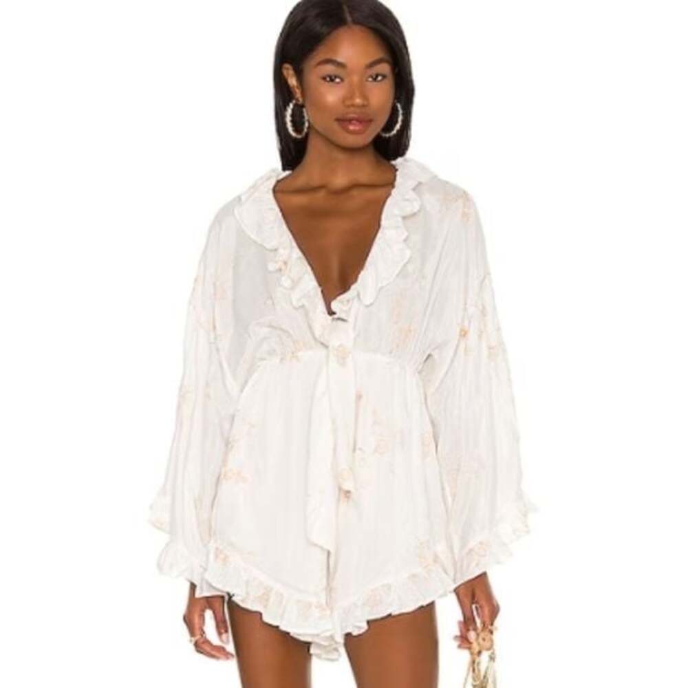 Free People Morning Light Embroidered Romper in Ivory